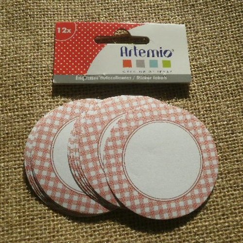 Sachet de 12 étiquettes rondes autocollantes ,  coloris blanc et rouge , taille 6,5 cm