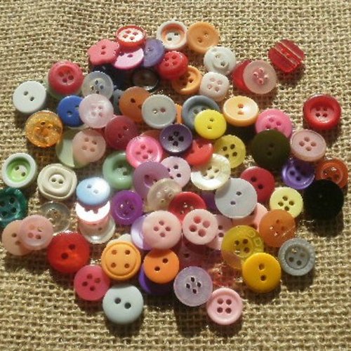 Lot (10) de 100 petits boutons en plastique  , coloris variés