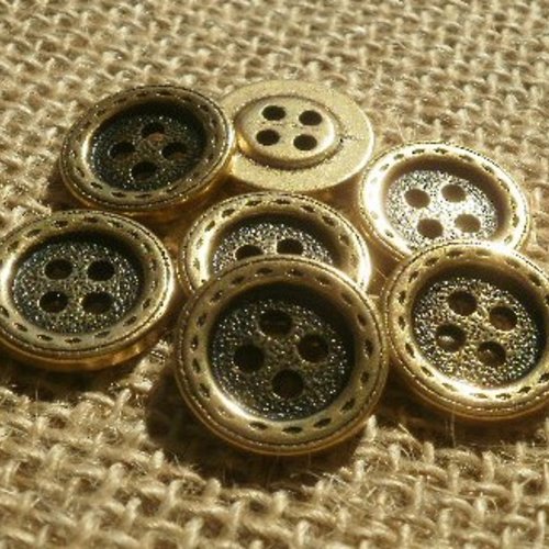 Lot de 7 boutons  ronds  en métal , coloris doré , diamètre 15 mm