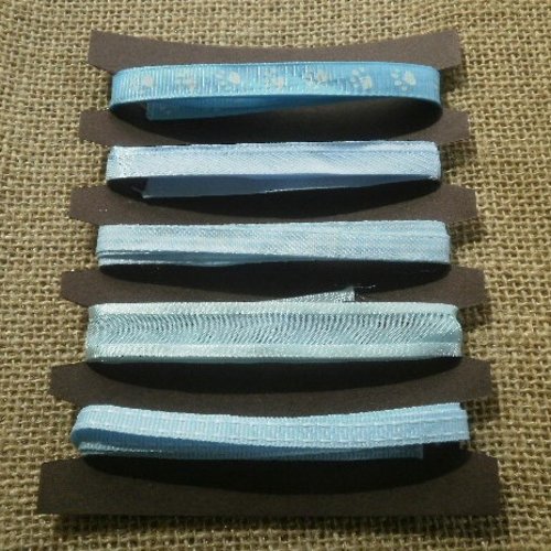 Assortiment (12) de 5 rubans  , coloris bleu et blanc , taille 15 ,10 et 7 mm
