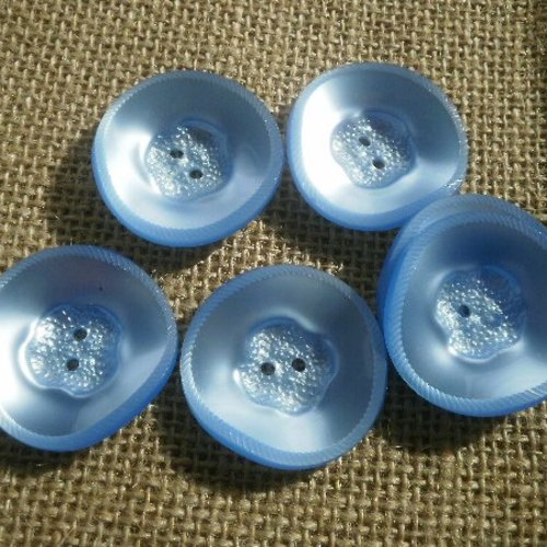 Boutons ronds x 2 en plastique , coloris bleu clair , diamètre 35 mm