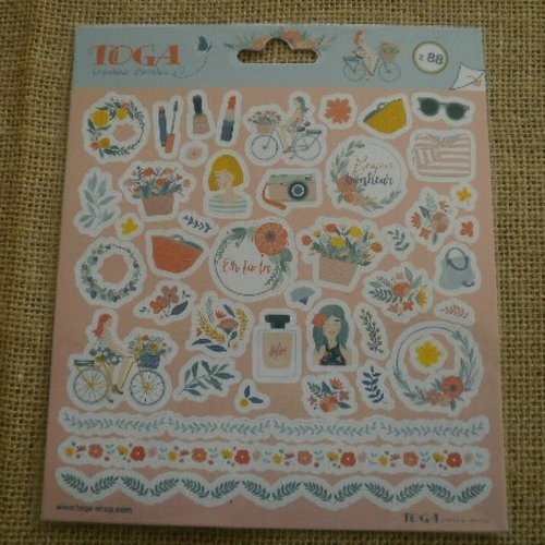 Planche de 88 stickers thème "féminin"   , coloris multicolore  , taille diverses
