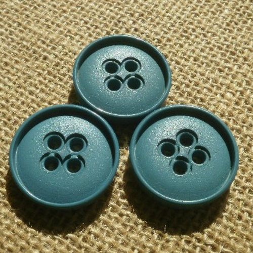 Boutons ronds x 3 à quatre trous en plastique , coloris  bleu , diamètre 27 mm