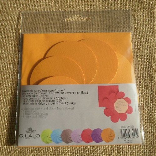 Carte fleur + enveloppe , coloris orange , taille 13 cm
