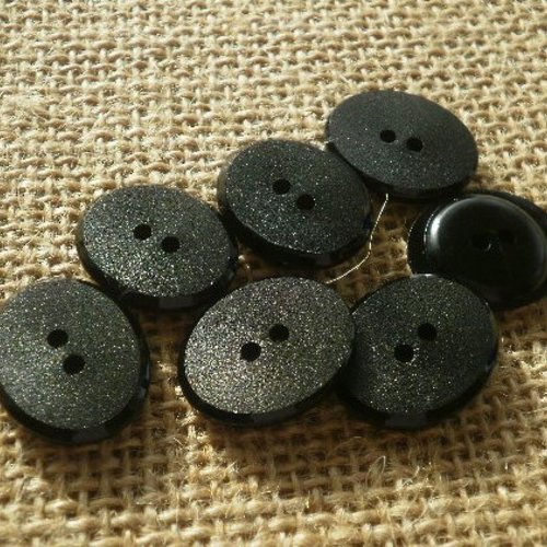 Lot de 7 boutons ovales à deux trous , coloris noir , taille 20/15 mm