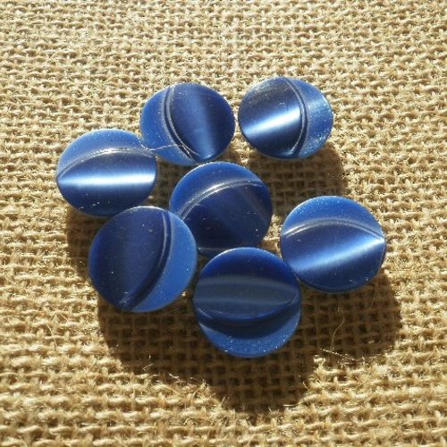 Lot de 6 boutons  ronds en plastique , coloris  bleu ,  diamètre  18 mm