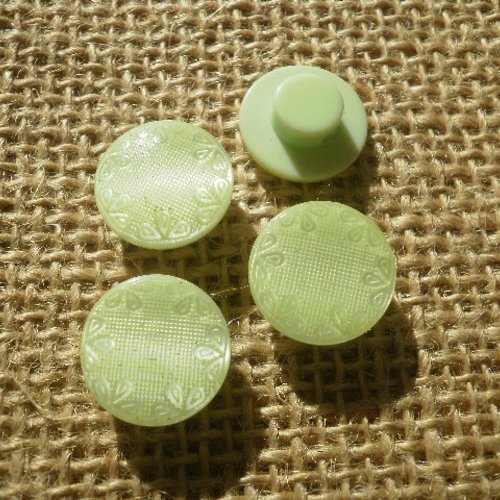 Lot de 4 boutons ronds à deux trous en plastique , coloris vert , diamètre 14 mm