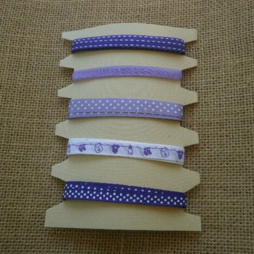 Assortiment (8) de 5 rubans  , coloris parme , violet et blanc , taille 10 et 7 mm