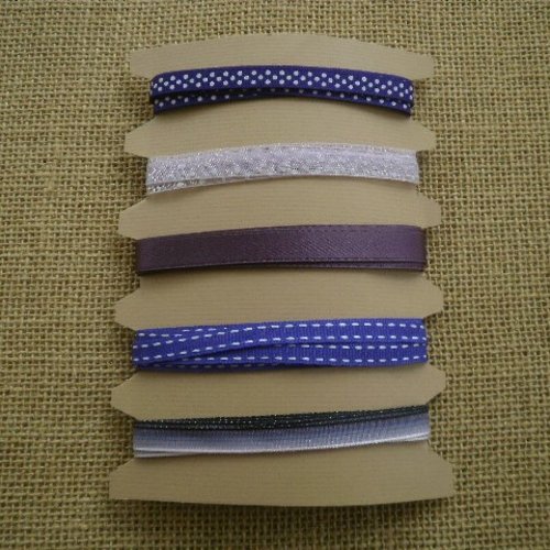 Assortiment (15) de 5 rubans  , coloris parme , violet et blanc , taille 10 et 8 mm