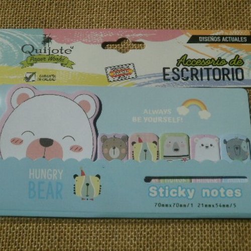 Sachet de stickers notes thème "oursons" ,  coloris multicolore , tailles diverses