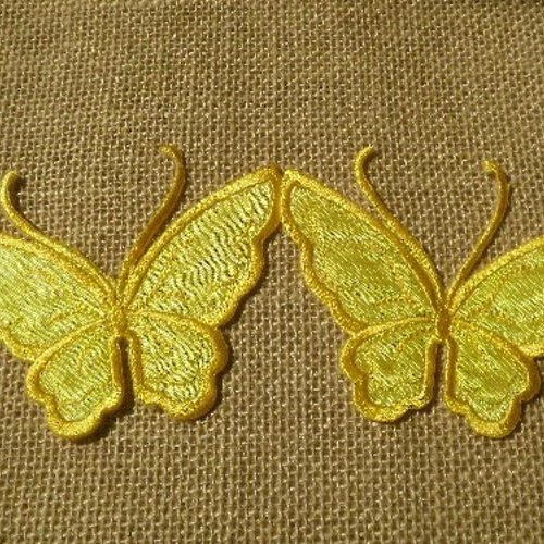 Lot de 2 applications "papillons" thermocollantes , coloris jaune , taille 10 x 8 cm