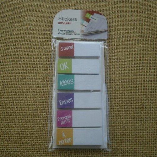 Sachet de stickers notes "mémo" , coloris multicolore , taille 5 x 1,9 cm