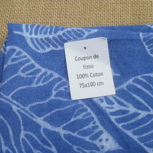 Coupon de tissu en coton , coloris bleu et blanc , taille 75 x 100 cm