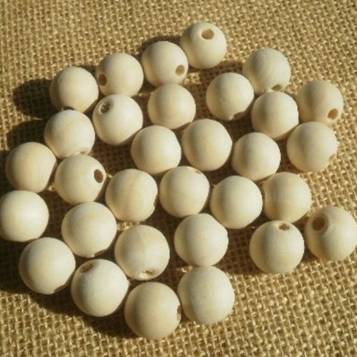 Lot de 30 perles rondes en bois brut , diamètre 1,7 cm