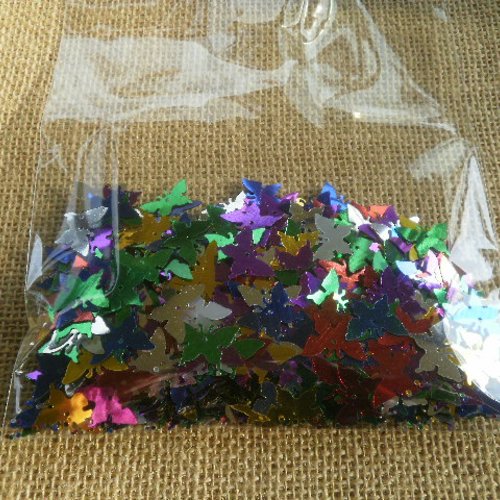 Sachet de 30 grammes de sequins confettis papillons multicolores brillants , taille 1,7 x 1,2 cm