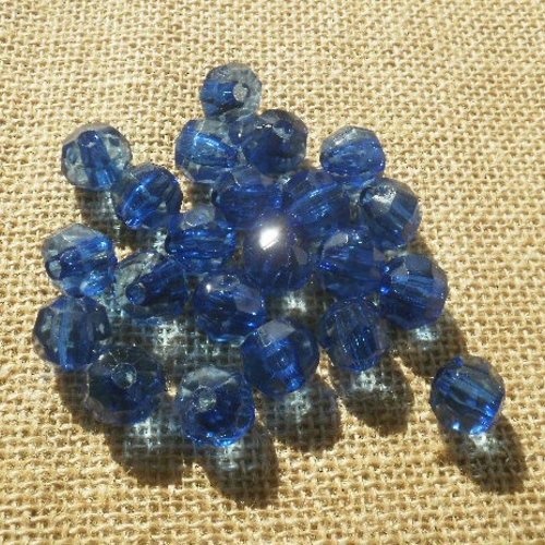 Lot de 22 perles rondes à facettes en plastique  , coloris bleu , diamètre 17 mm