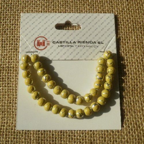 Lot de 36 perles rondes en plastique , coloris jaune et argent , diamètre 8 mm