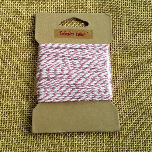 Plaque de 10 mètres de ficelle en coton , coloris rose et blanc  , taille 2 mm