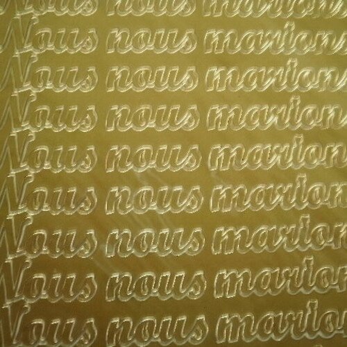 Planche de stickers peel off   , message "nous nous marions" , coloris doré 