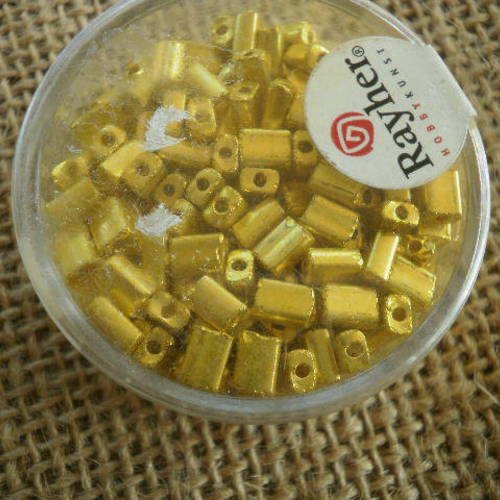 Boite de 17 grammes de perles rectangulaires 5 x 3,5 mm , coloris jaune doré métallisé