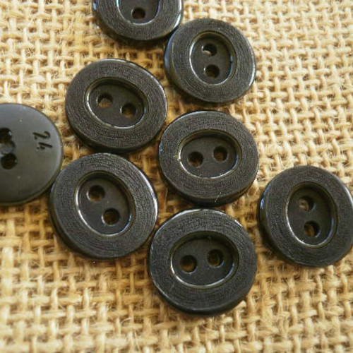 Lot de 2 boutons à deux  trous  ronds en plastique , coloris noir , diamètre 16 mm 