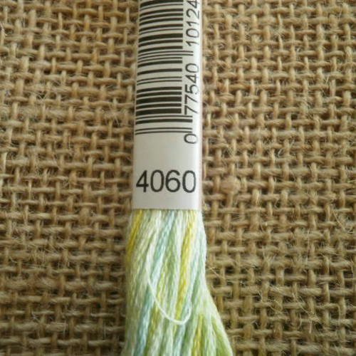 Echevette de fil mouliné en coton ,  variation de dmc ,  coloris 4060 vert et jaune 