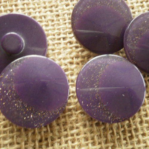 Boutons  ronds x 6 en plastique , coloris violet , diamètre 23 mm