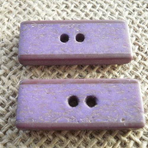 Boutons rectangulaires à deux trous , coloris violet  , taille 30/13 mm