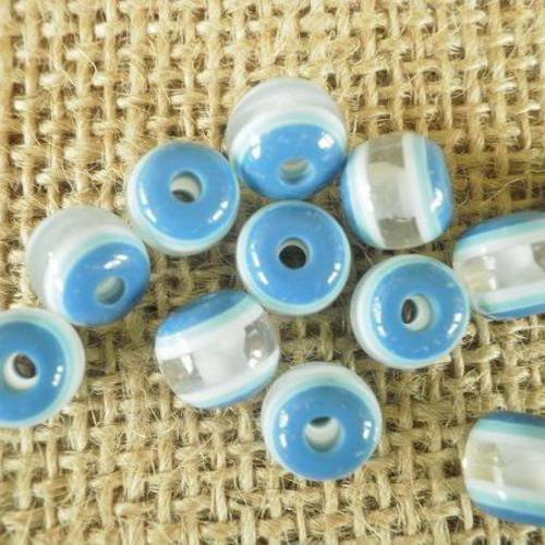 Lot de 12 perles rondes en plastique  , coloris bleu et transparent , diamètre 0,9 cm 