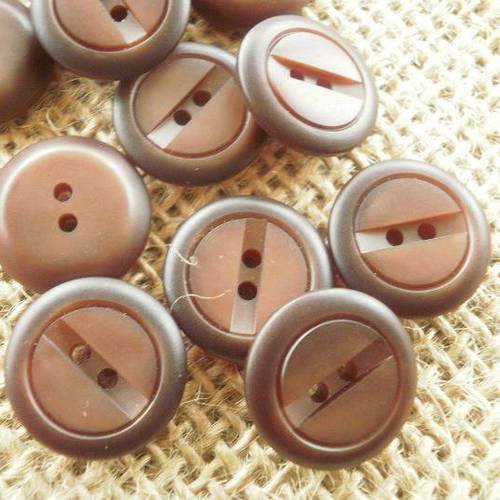 Lot de 3 boutons ronds à 2 trous , en plastique , coloris marron , diamètre 14 mm 