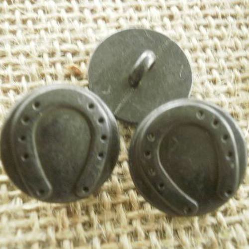 Boutons ronds  en métal  bronze gris , motif fer à cheval , diamètre 18 mm 