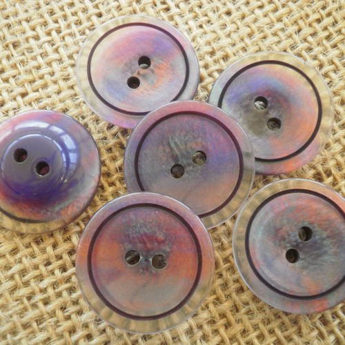 Boutons  ronds  à deux trous , en plastique , coloris violet  et noir , diamètre 23 mm