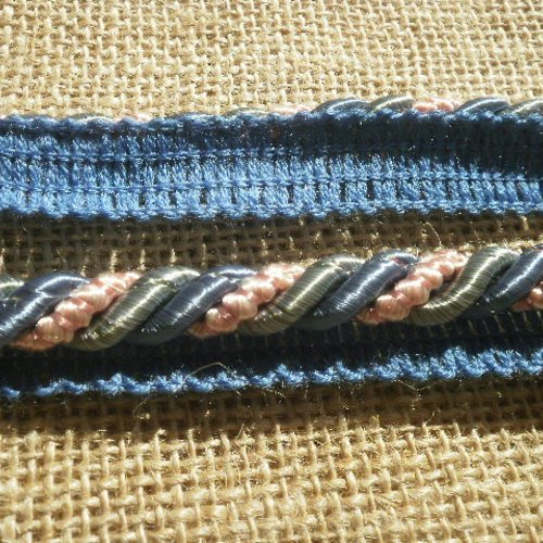 Passepoil torsadé en coton et viscose  , coloris  bleu , rose et gris , largeur 2 cm