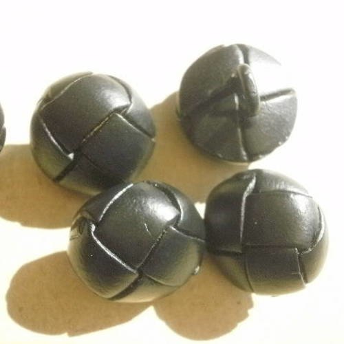 Lot de 2 boutons boules en  cuir , coloris  noir , motifs tressés  , diamètre 18 mm