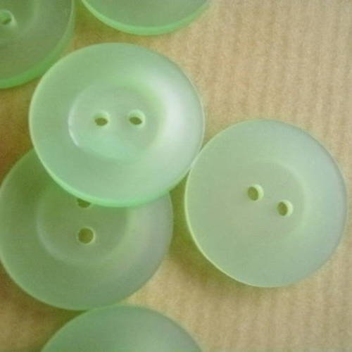 Boutons  ronds  à deux trous , en plastique  , coloris vert , creusé sur le dessus  , diamètre 22 mm