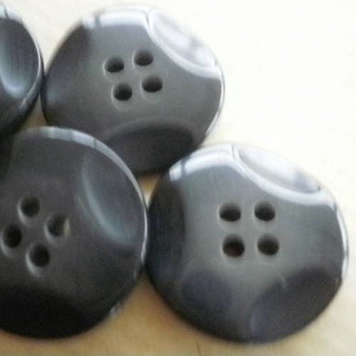 Boutons  ronds à quatre trous , en plastique , coloris gris foncé  , diamètre 23 mm