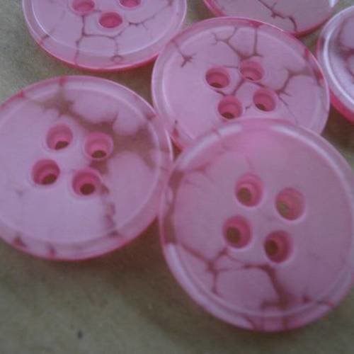 Lot de 4 boutons ronds en plastique , coloris rose , motif marbré  , diamètre 22 mm