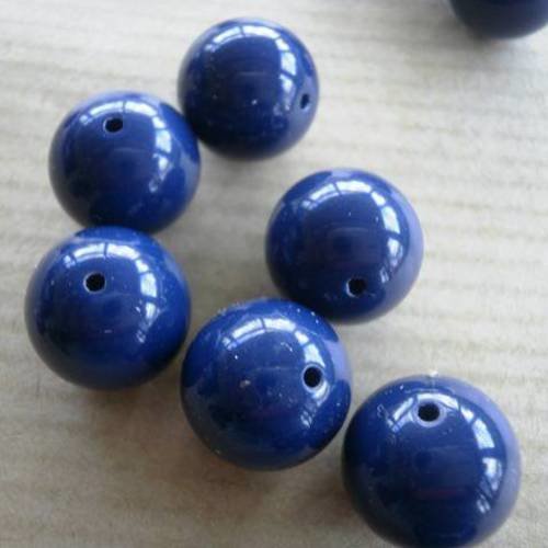 Lot de 6 perles de forme ronde en plastique  , coloris bleu  fonçé 