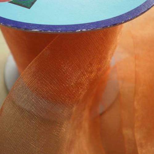 Ruban organza en  polyester  ,  coloris  orange , largeur 10,7 cm 