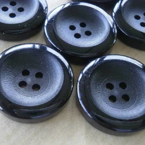 Lot de 2 boutons ronds en plastique , coloris noir , diamètre 23 mm 