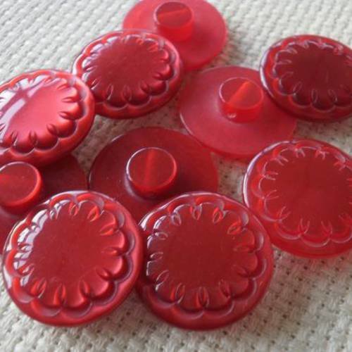 Lot de 4 boutons ronds  en  plastique , de  couleur  rouge , diamètre 12 mm 