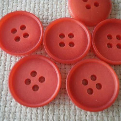 Lot de 4 boutons ronds à quatre trous , coloris rouge , diamètre 18 mm