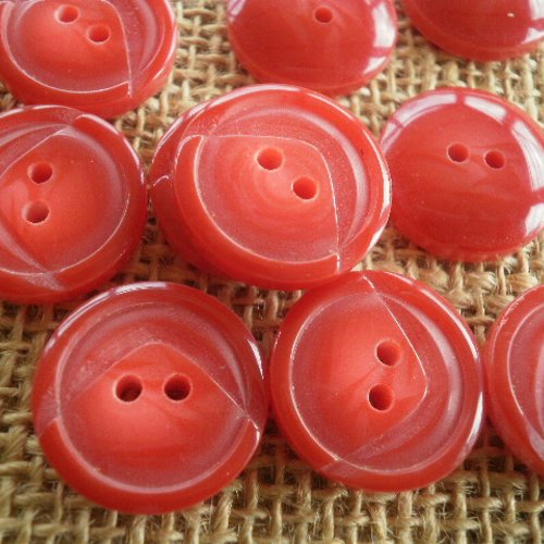 Boutons ronds x 2 en plastique , coloris  rouge  , diamètre  18 mm 