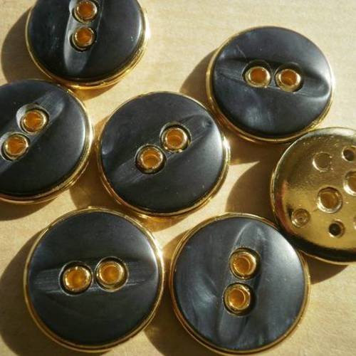 Lot de 2 boutons ronds en plastique , coloris gris bleu et doré , diamètre 18 mm 