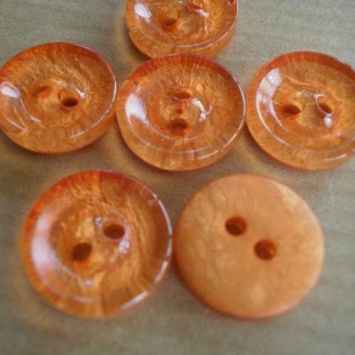 Lot de 4 petits boutons à deux trous ronds en plastique , coloris orange , diamètre 14 mm