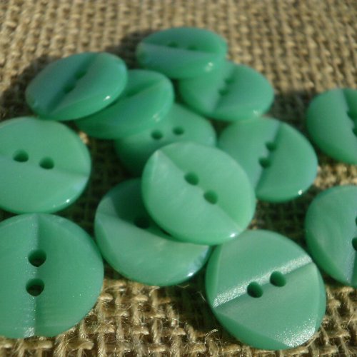 Lot de 2 boutons ronds à deux trous en plastique,  coloris vert  , diamètre 16 mm