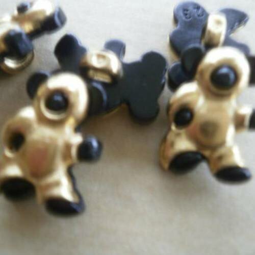 Lot de 2 boutons en plastique , coloris  noir et or , forme koala