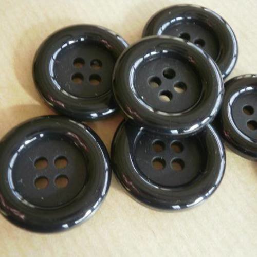 Lot de 2 boutons  ronds en plastique , coloris noir , diamètre  23 mm  