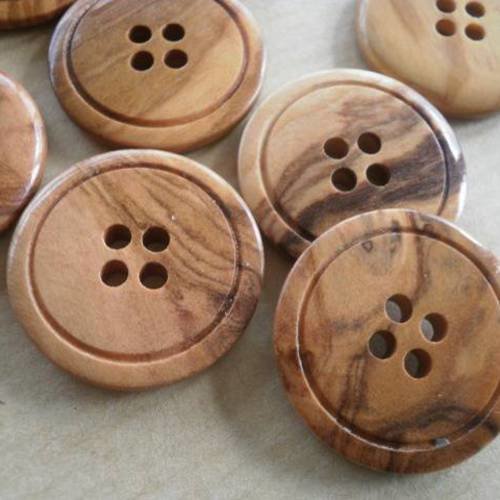 Lot de 2  boutons  ronds en bois , ton bois clair verni  , diamètre  28 mm