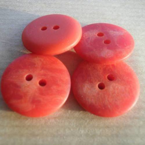 Lot de 2 boutons  ronds en plastique , coloris  rouge  , diamètre 18 mm 